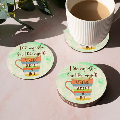 Coffee Quote Coasters – Round Wooden Strong Sweet Hot - Sblossom