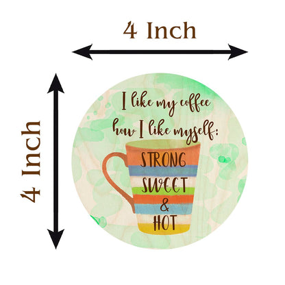 Coffee Quote Coasters – Round Wooden Strong Sweet Hot - Sblossom