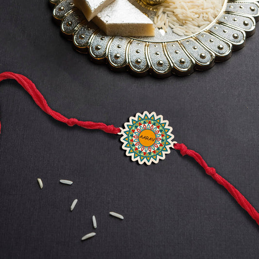 Colourful Name Rakhi – Wooden Designer Print for Brother - Sblossom
