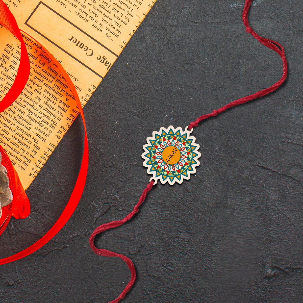 Colourful Name Rakhi – Wooden Designer Print for Brother - Sblossom