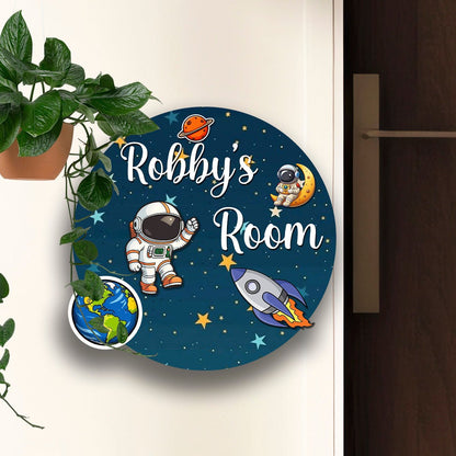 Cosmic Kids Name Plate — Space Theme Wooden Round - Sblossom