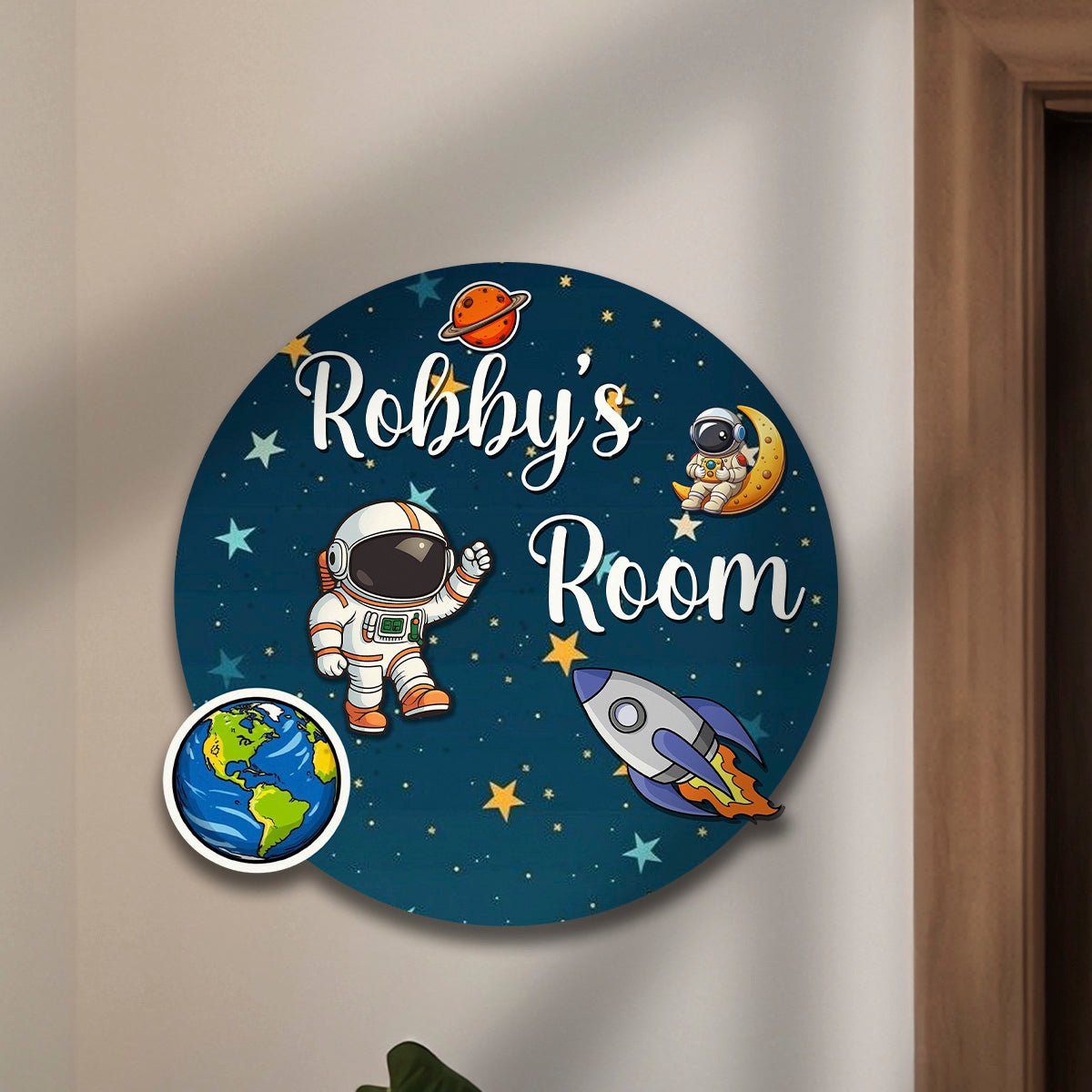 Cosmic Kids Name Plate — Space Theme Wooden Round - Sblossom