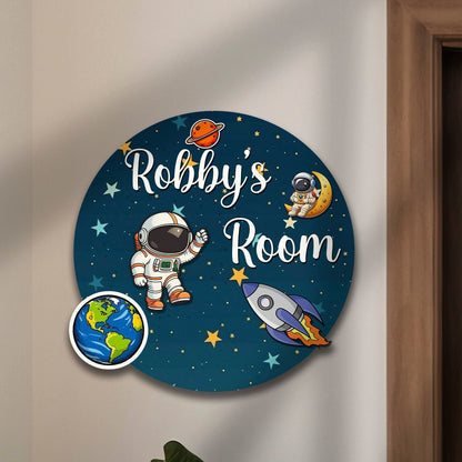 Cosmic Kids Name Plate — Space Theme Wooden Round - Sblossom