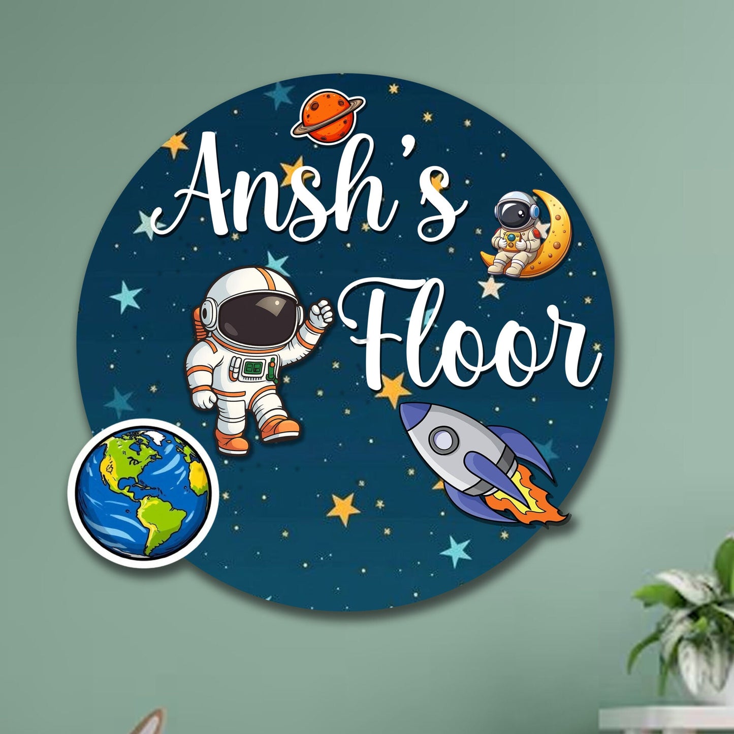 Cosmic Kids Name Plate — Space Theme Wooden Round - Sblossom