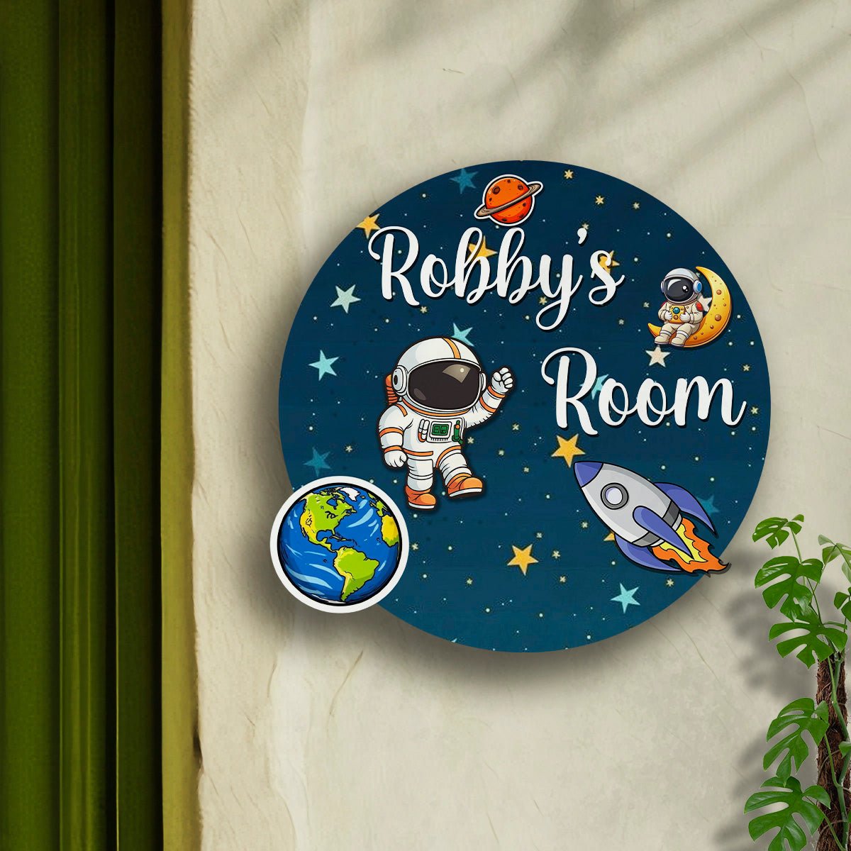 Cosmic Kids Name Plate — Space Theme Wooden Round - Sblossom