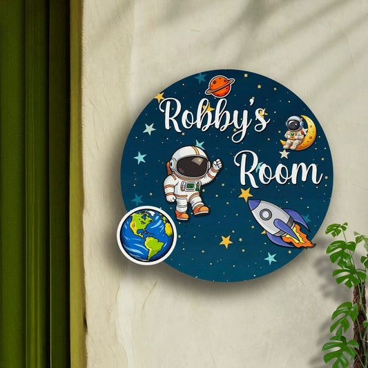 Cosmic Kids Name Plate — Space Theme Wooden Round - Sblossom