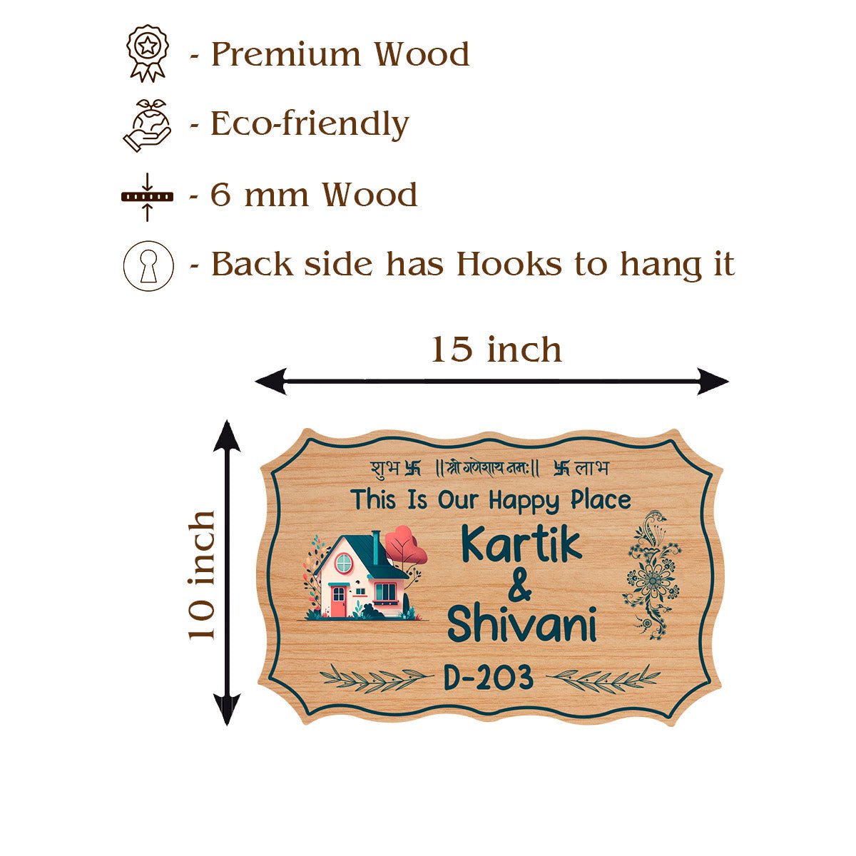 Cottage Name Board – Arch Shape with Happy Place Blessing - Sblossom