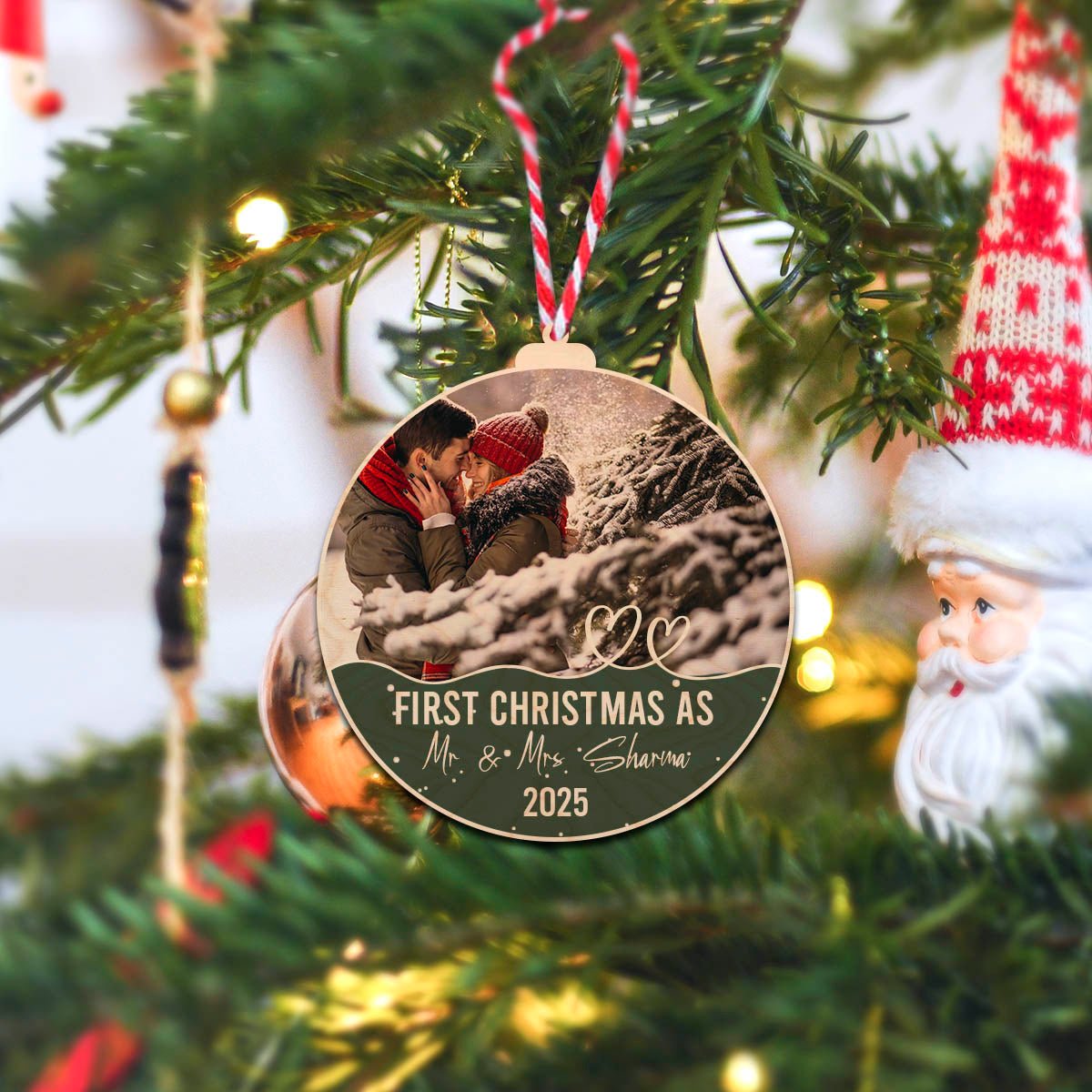Couple Christmas Ornament in Wood with Custom Names - Sblossom