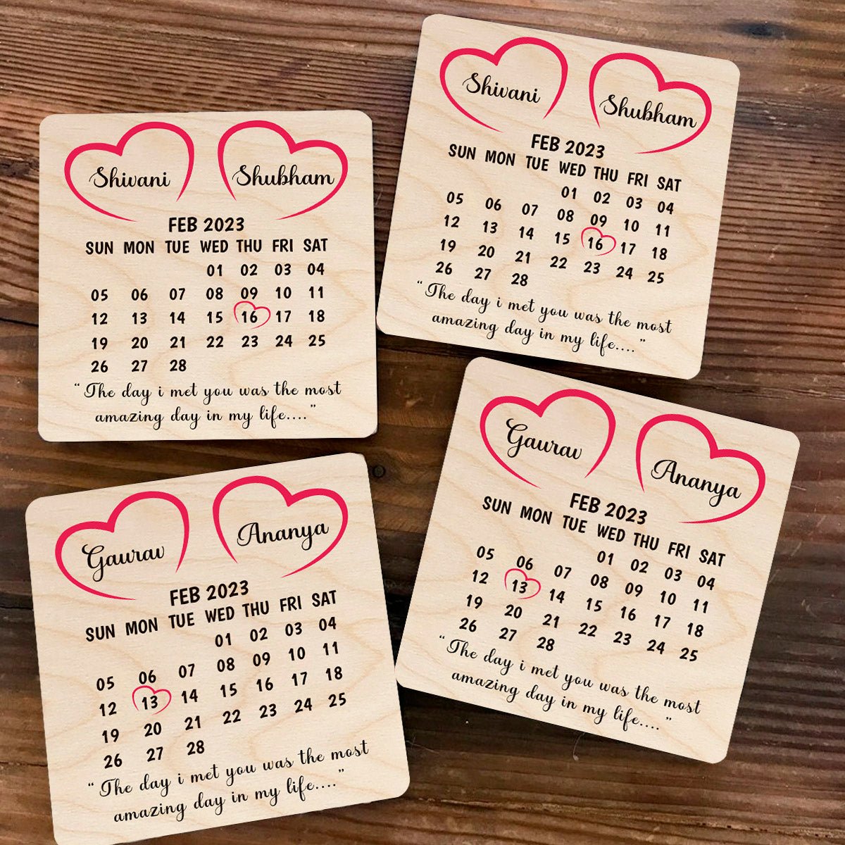Couple Coaster Set in Wood – Personalized Names for Two - Sblossom