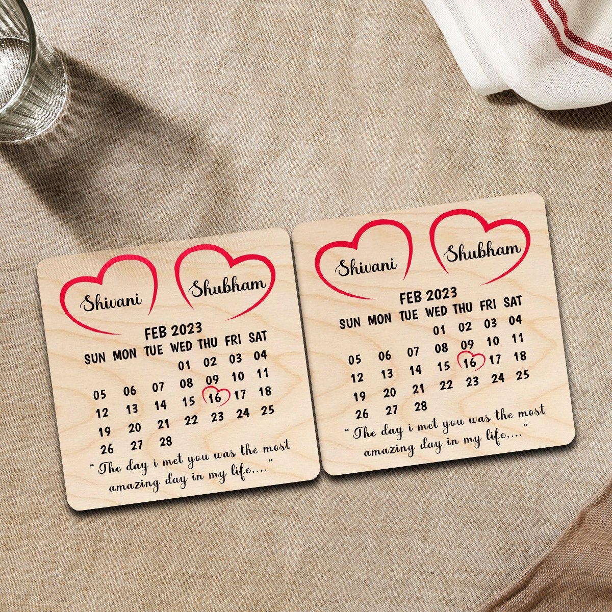 Couple Coaster Set in Wood – Personalized Names for Two - Sblossom