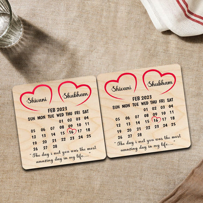 Couple Coaster Set in Wood – Personalized Names for Two - Sblossom