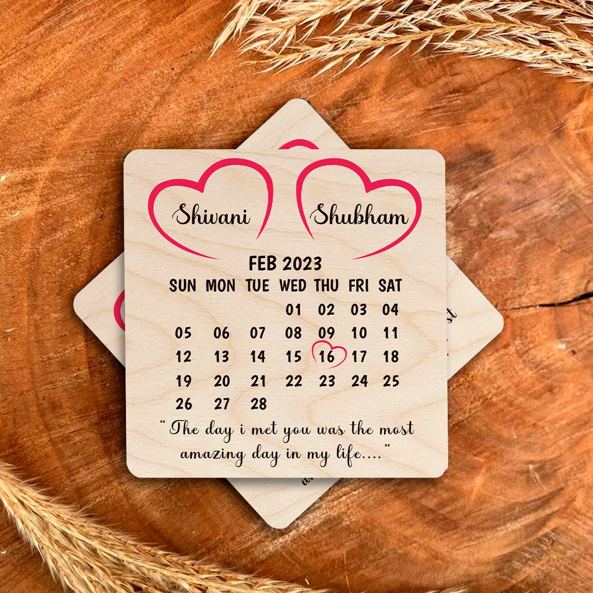 Couple Coaster Set in Wood – Personalized Names for Two - Sblossom
