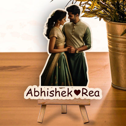 Couple Cutout Wood Print with Pine Stand and Personalized Names - Sblossom