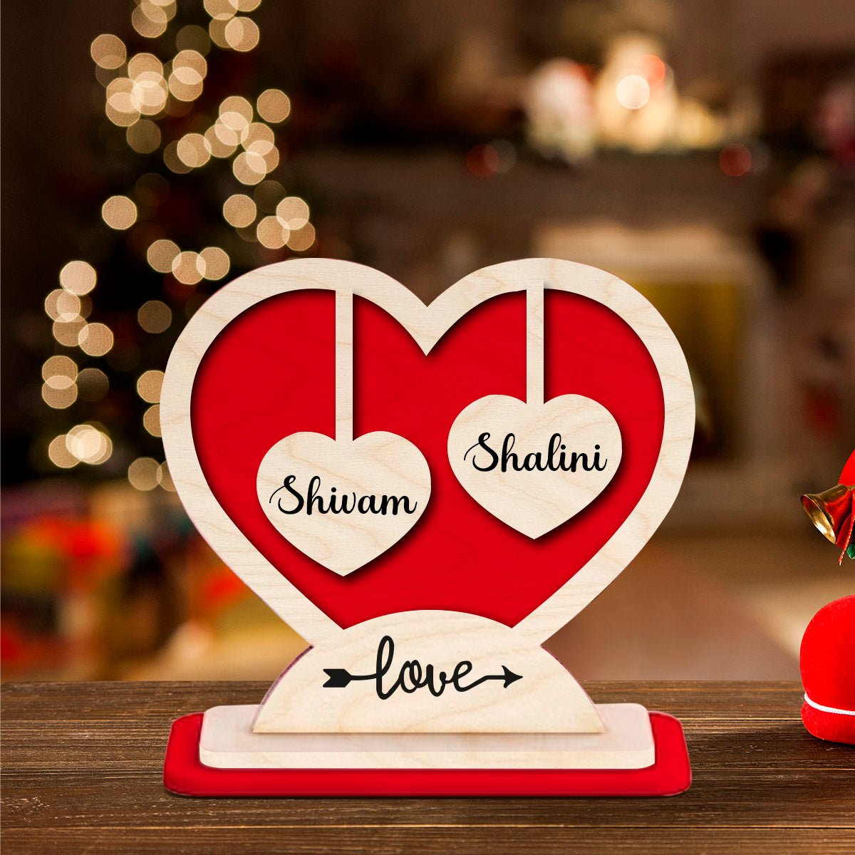 Couple Heart Stand in Wood with Personalized 3D Name Design - Sblossom