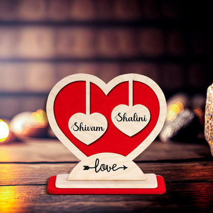 Couple Heart Stand in Wood with Personalized 3D Name Design - Sblossom