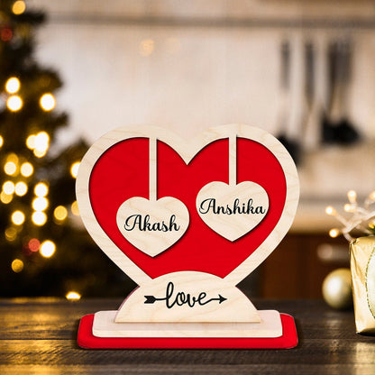 Couple Heart Stand in Wood with Personalized 3D Name Design - Sblossom