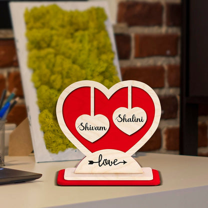 Couple Heart Stand in Wood with Personalized 3D Name Design - Sblossom