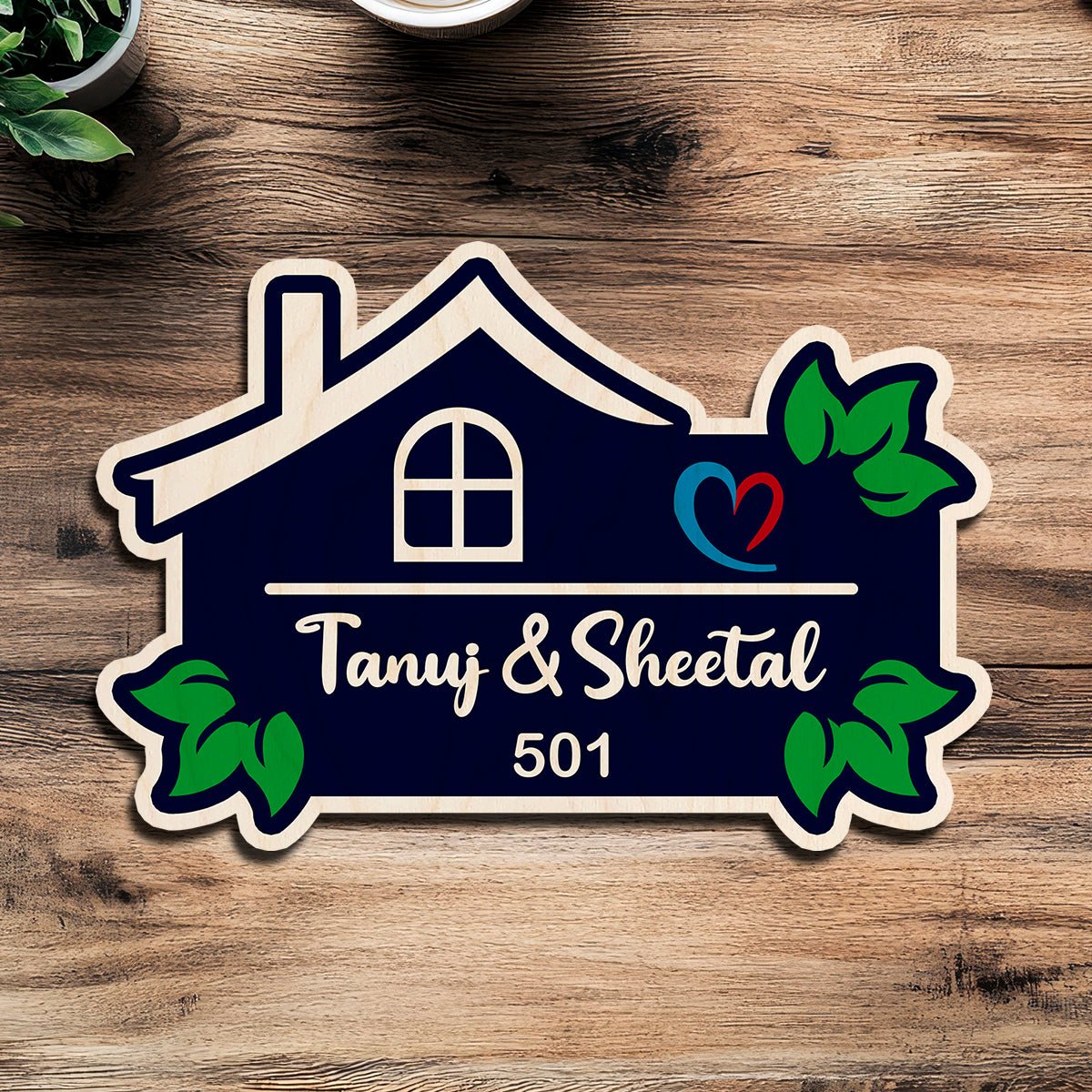 Couple House Name Plate – Hut Home Shape for Door - Sblossom