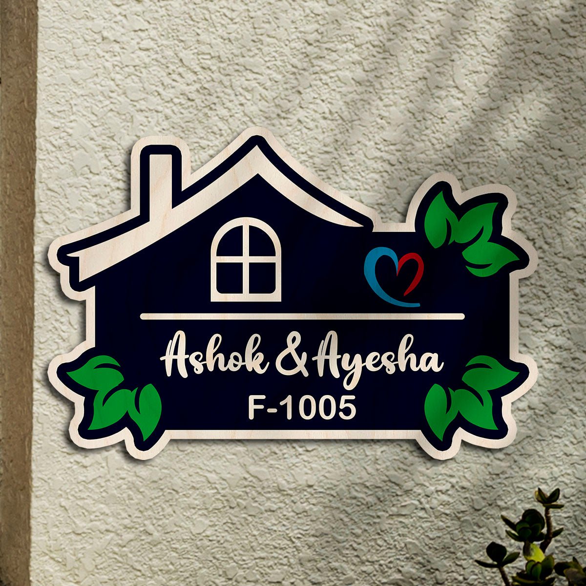 Couple House Name Plate – Hut Home Shape for Door - Sblossom