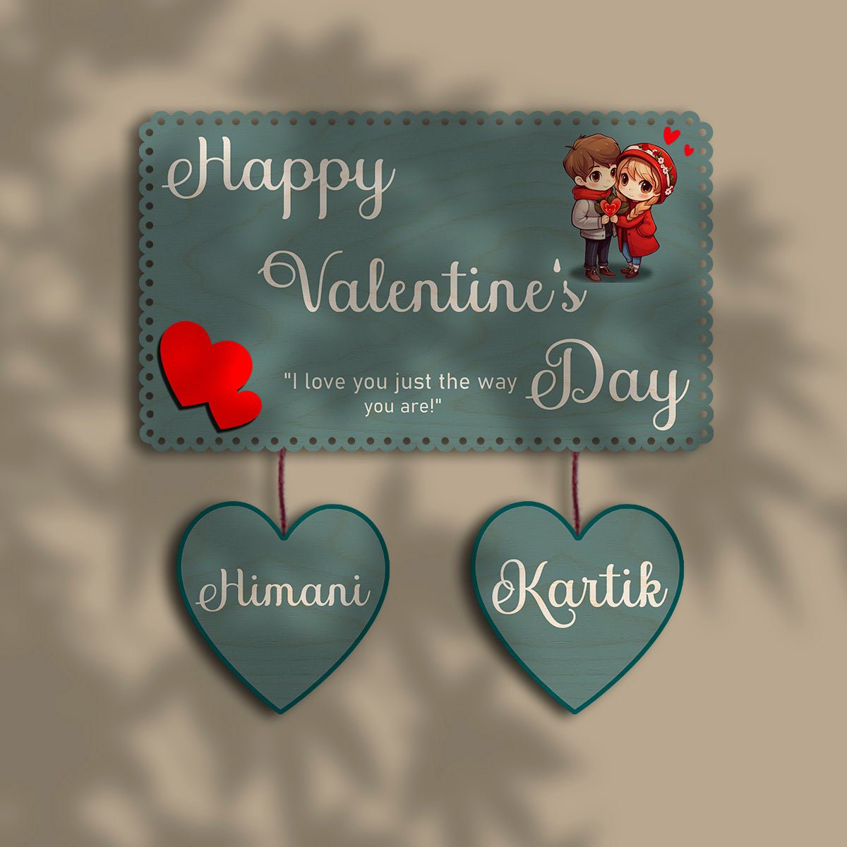 Couple Name Keepsake in Wood with Valentine Heart Wall Design - Sblossom