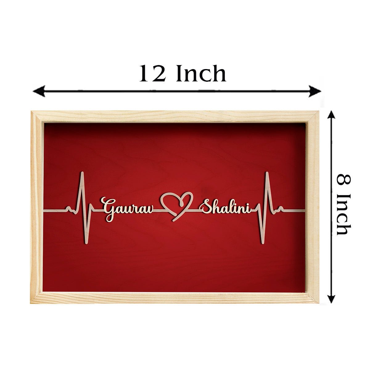 Couple Name Picture Frame in Wood – 3D Cursive Heartbeat Keepsake - Sblossom