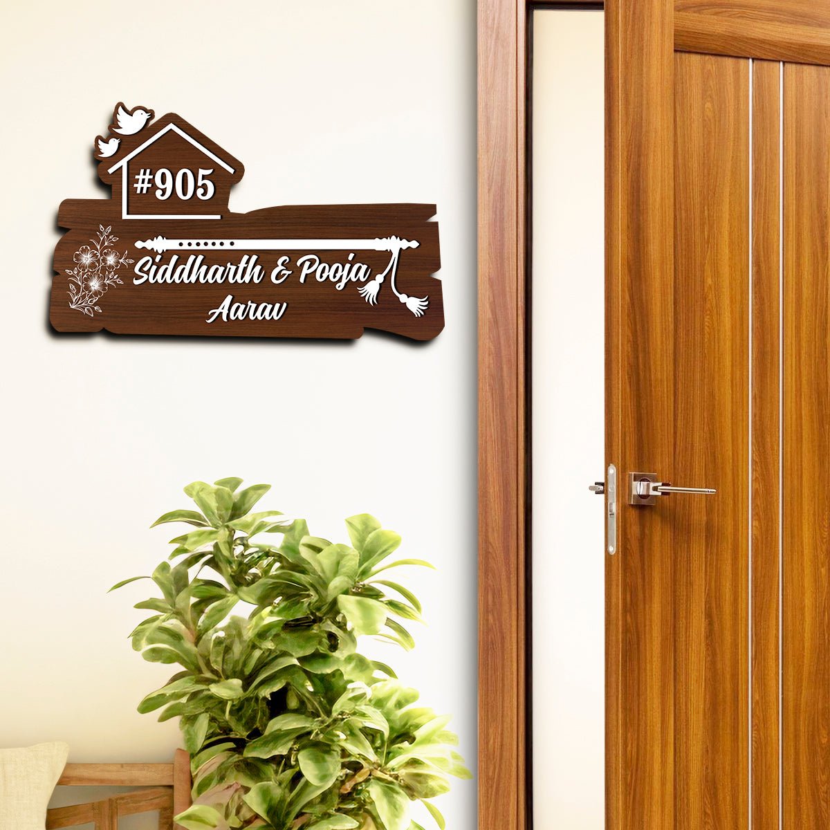 Couple Name Plate Design with Bansuri Art in 3D Acrylic - Sblossom