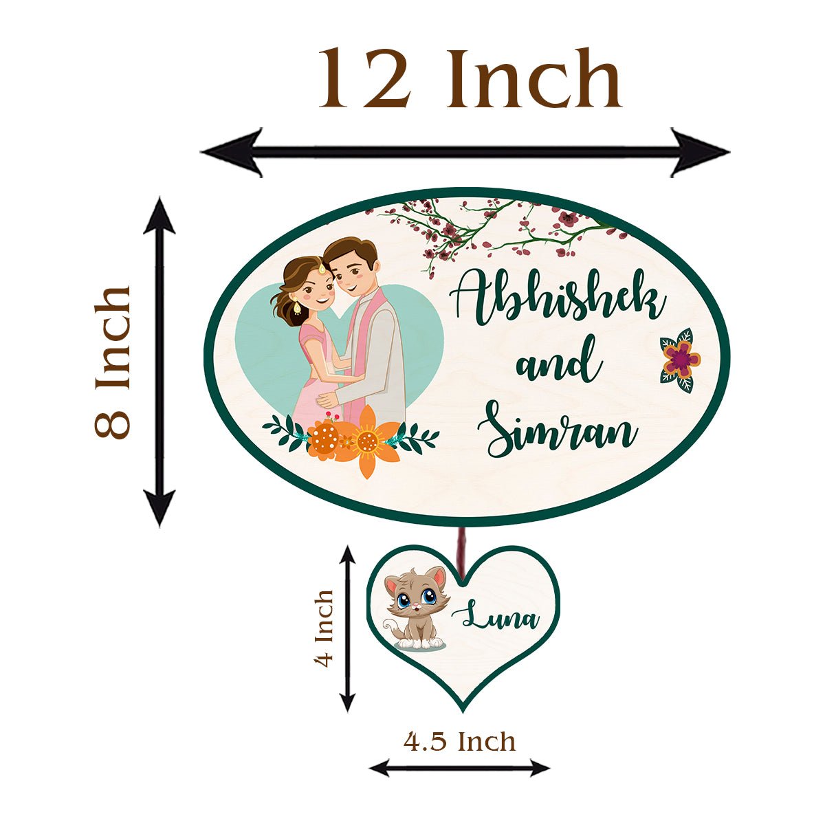 Couple Name Plate for Home – Oval with Pet Heart Tag - Sblossom