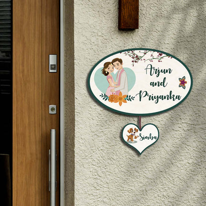 Couple Name Plate for Home – Oval with Pet Heart Tag - Sblossom