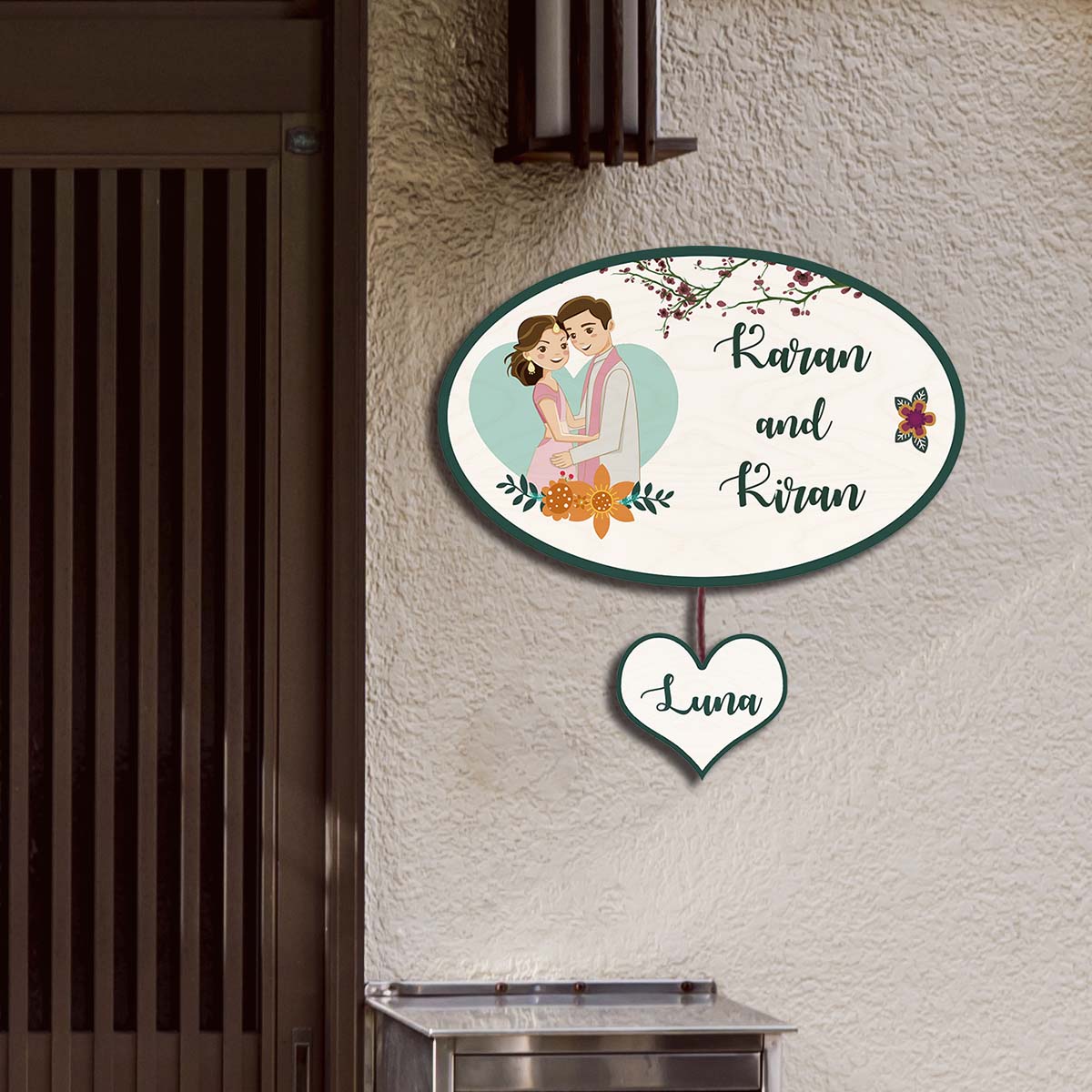Couple Name Plate for Home – Oval with Pet Heart Tag - Sblossom