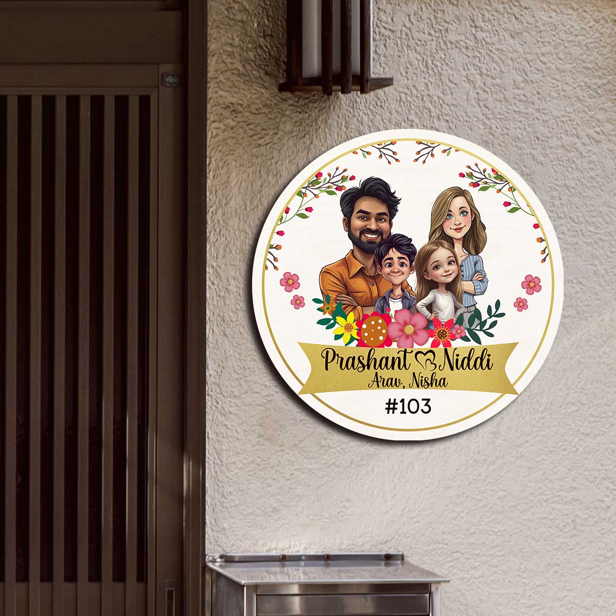 Couple Name Plate for House – Caricature Illustration - Sblossom