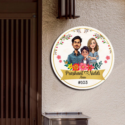 Couple Name Plate for House – Caricature Illustration - Sblossom