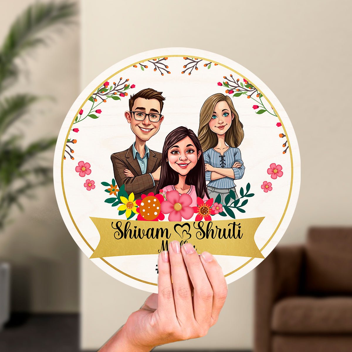 Couple Name Plate for House – Caricature Illustration - Sblossom