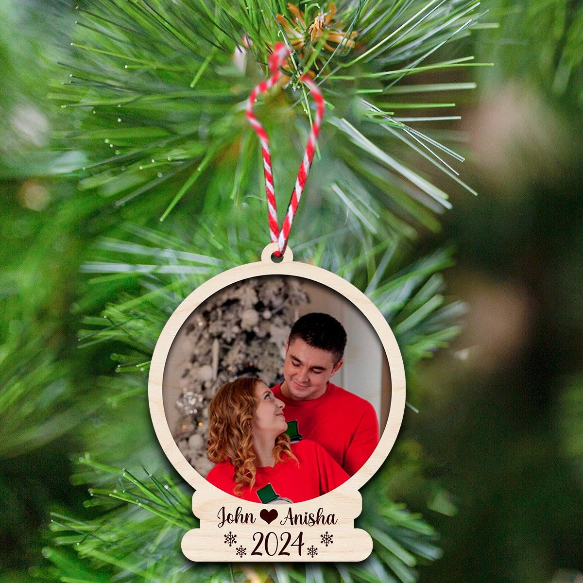 Couple Photo Christmas Ornament – Wooden Bauble with Year - Sblossom