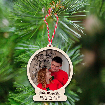 Couple Photo Christmas Ornament – Wooden Bauble with Year - Sblossom