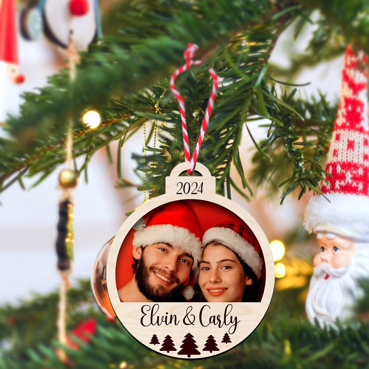 Couple Photo Christmas Ornament – Wooden Bauble with Year - Sblossom