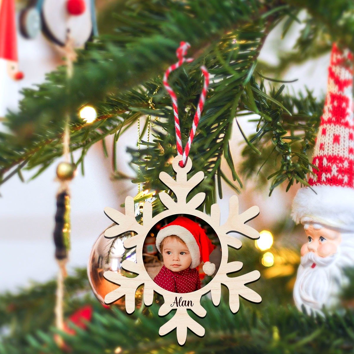 Couple Photo Christmas Ornament – Wooden Bauble with Year - Sblossom