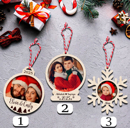 Couple Photo Ornament Trio Set – Three Wooden Shapes - Sblossom
