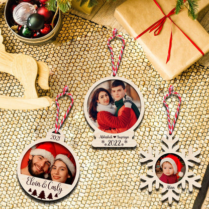Couple Photo Ornament Trio Set – Three Wooden Shapes - Sblossom