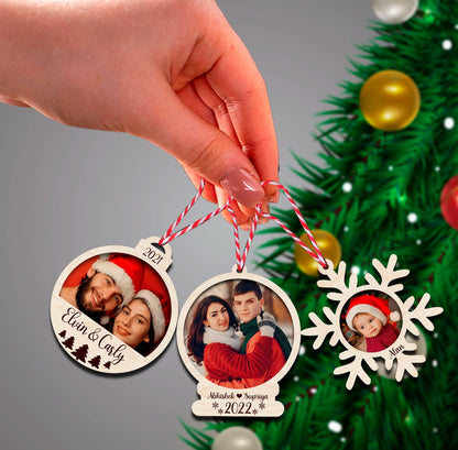 Couple Photo Ornament Trio Set – Three Wooden Shapes - Sblossom