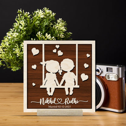 Couple Shadow Wood Frame in 3D – Personalized Outline - Sblossom