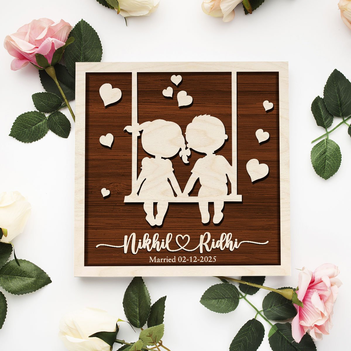 Couple Shadow Wood Frame in 3D – Personalized Outline - Sblossom