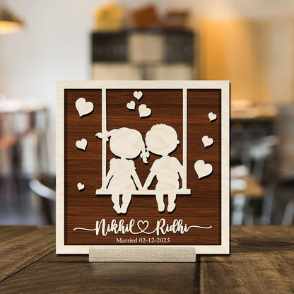 Couple Shadow Wood Frame in 3D – Personalized Outline - Sblossom