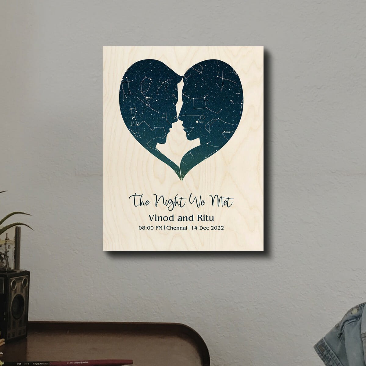 Couple Star Sky Map on Wood with Personalized Heart Night Design - Sblossom