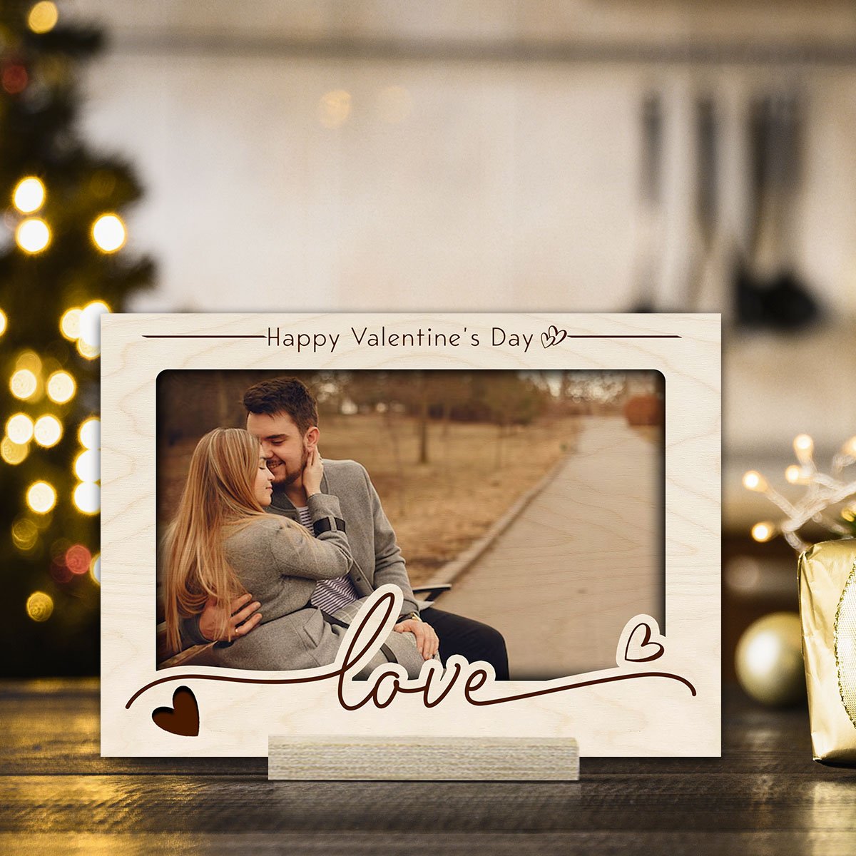 Couple Table Photo Frame on Wood – Personalized Stand - Sblossom