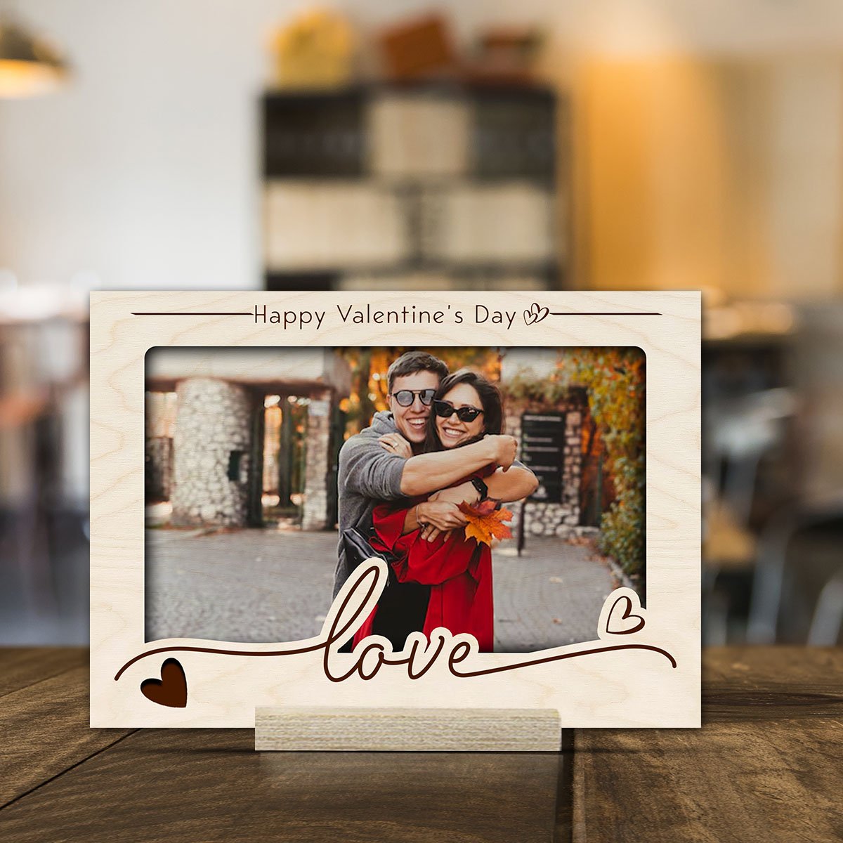 Couple Table Photo Frame on Wood – Personalized Stand - Sblossom