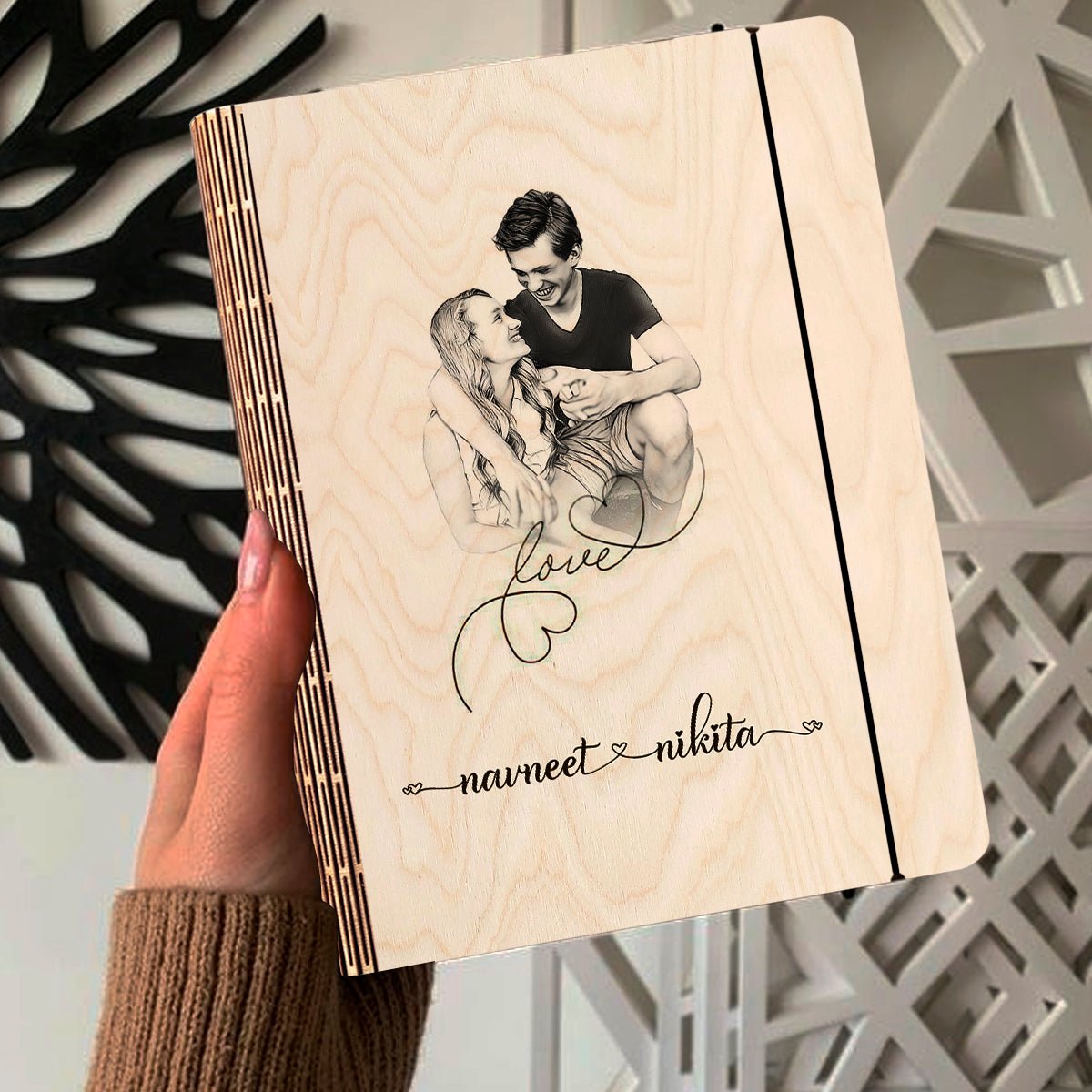Couple Theme Wooden Notebook – Personalized Photo Cover Journal - Sblossom
