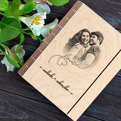 Couple Theme Wooden Notebook – Personalized Photo Cover Journal - Sblossom