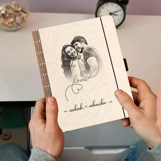 Couple Theme Wooden Notebook – Personalized Photo Cover Journal - Sblossom