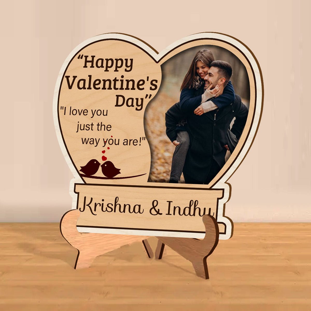 Couple Valentine Keepsake on Stand – Wood Photo Display - Sblossom