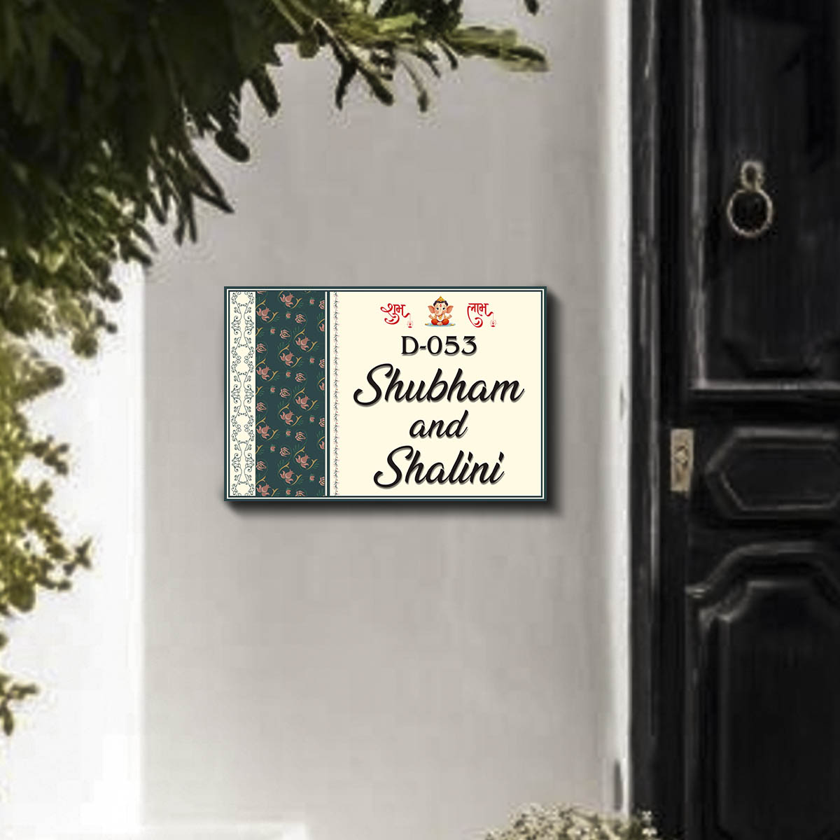 Couple Wooden Name Plate for Home Entrance – Floral Design - Sblossom